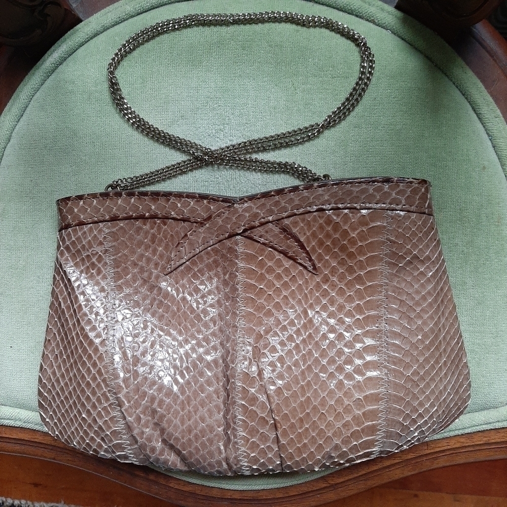 Vintage Snakeskin Clutch Chain Strap Shoulder Bag